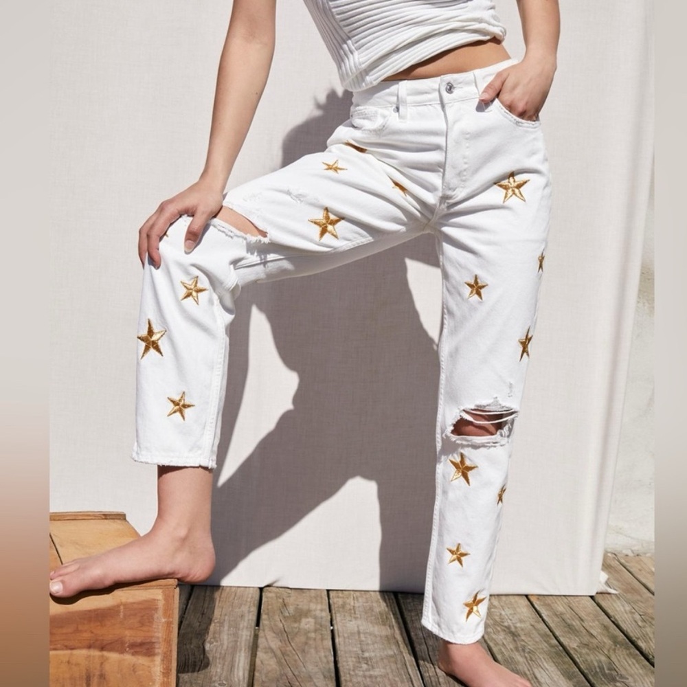 We The Free White Jeans with Gold Star Accents